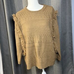 Fringed Knit Sweater in Tan